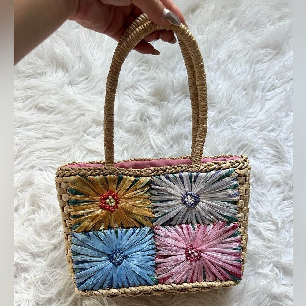 Y2K Vintage Faded Glory Woven Wicker Flower Bag 💐🌸 - Picture 2 of 10